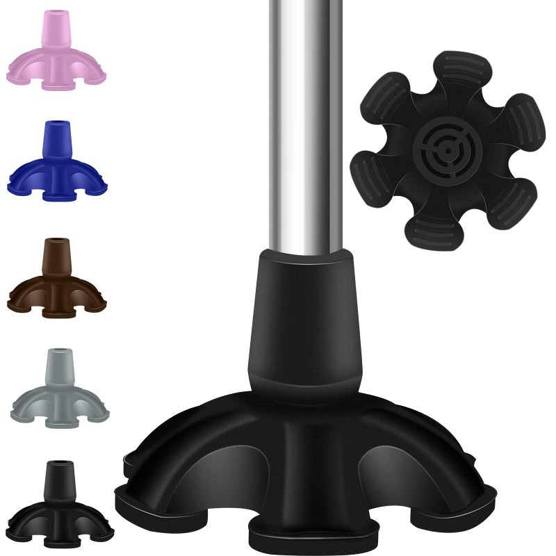 Cane Tips 3/4 inch 6 Support Cane Feet Self Standing Cane Tip 6 Support Feet Heavy Duty Rubber Cane Tip for Walking Canes Walking Sticks Folding Canes (Black)